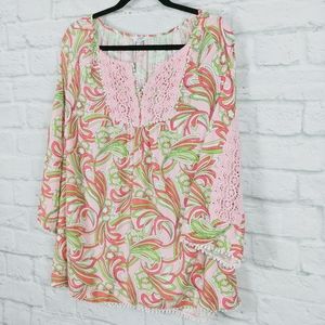 CROWN & IVY Bright Peasant Tunic Top 3/4 Sleeves